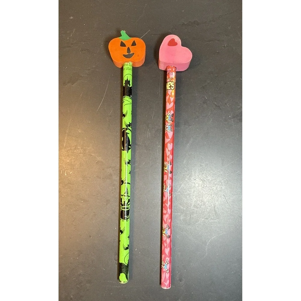 Vintage Berol Holiday Pencils 1990's Pumpkin Heart Halloween Valentine's Day